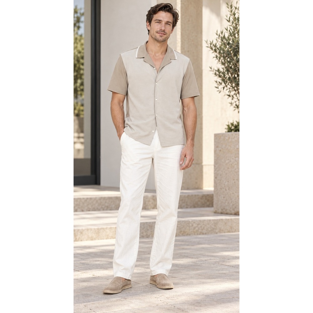 NWT Banana Republic Luxury-Touch Pique Resort Shirt Tan Small  Quiet Luxury